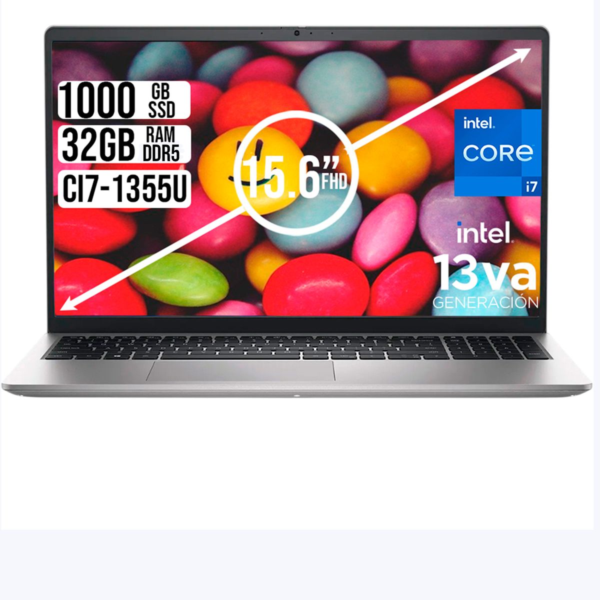 DELL - Portátil Dell 15 Intel Core i7-1355U 32GB RAM DDR5 SSD 1TB Pantalla 15.6” FHD, Color Silver