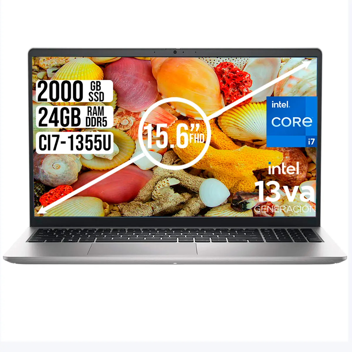 DELL - Portátil Dell 15 Intel Core i7-1355U 24GB RAM DDR5 SSD 2TB Pantalla 15.6” FHD, Color Silver