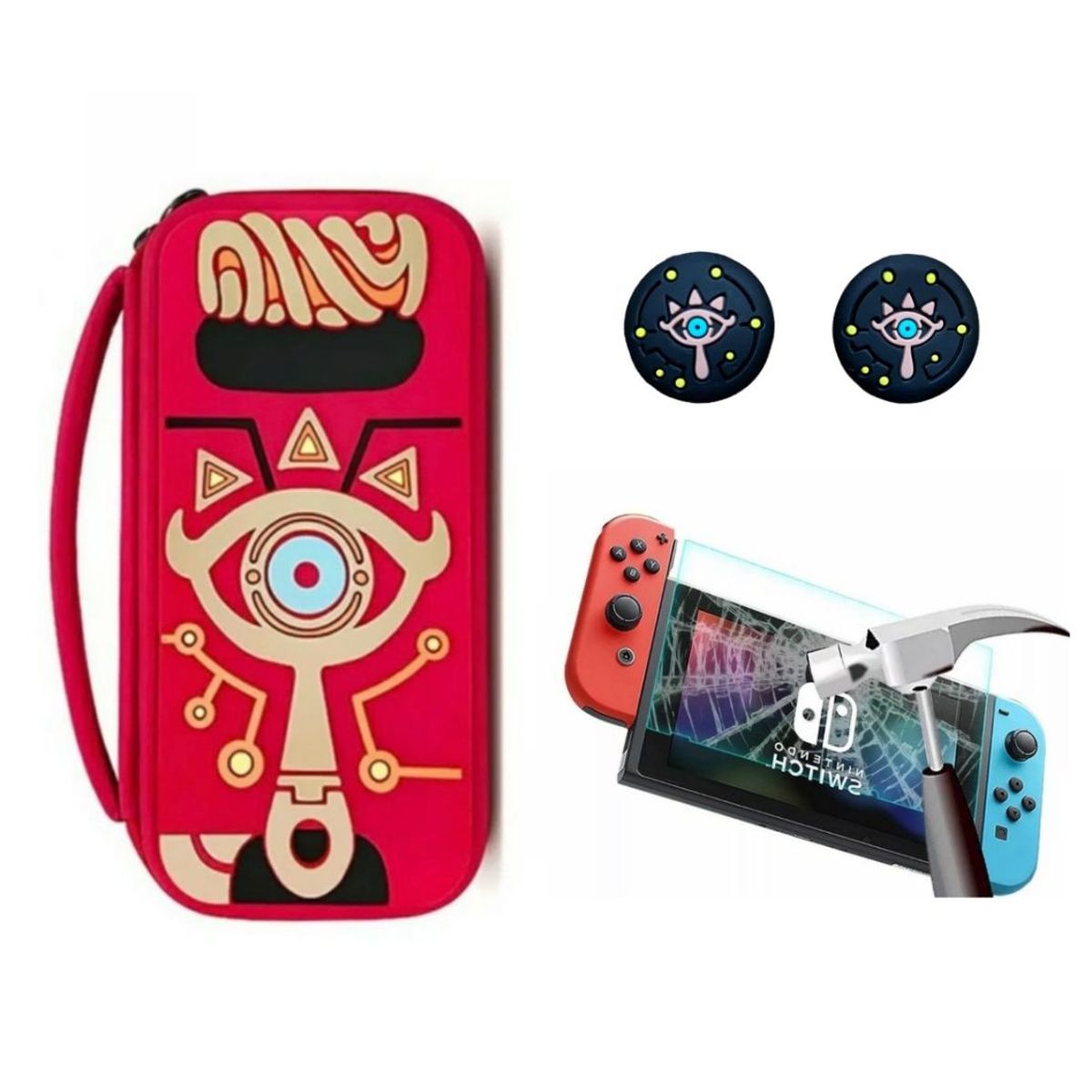 GENERICO - Estuche Edicion Rojo + Vidrio + 2 Grips Para Switch