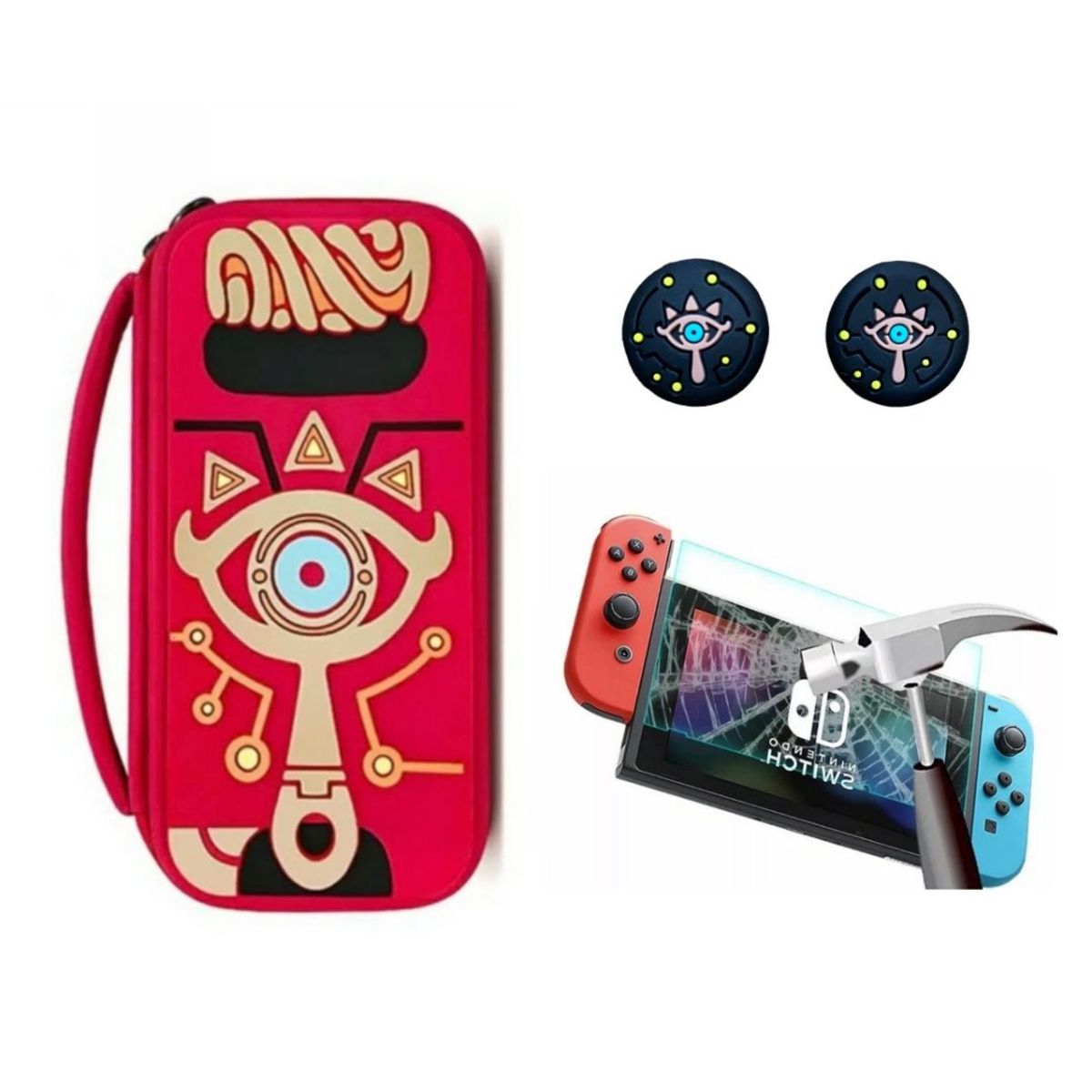 GENERICO - Estuche Edicion Rojo + Vidrio + 2 Grips Para Switch
