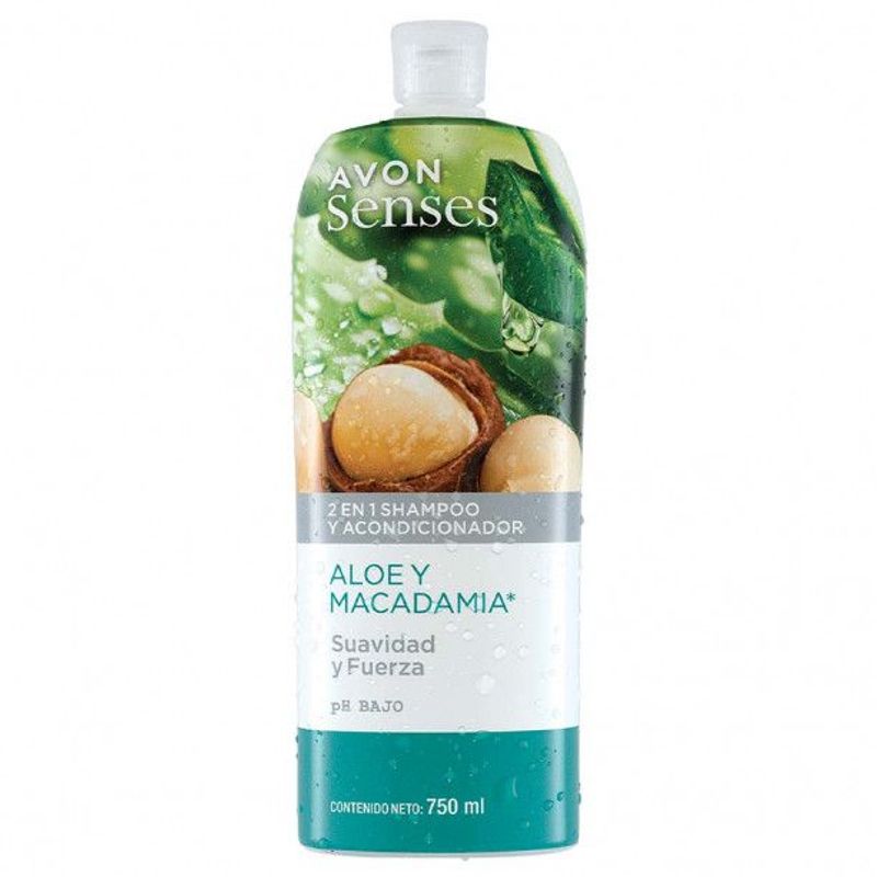 AVON - SHAMPOO Y ACONDICIONADOR  2 EN 1 ALOE Y MACADAMIA SUAVIDAD Y FUERZA