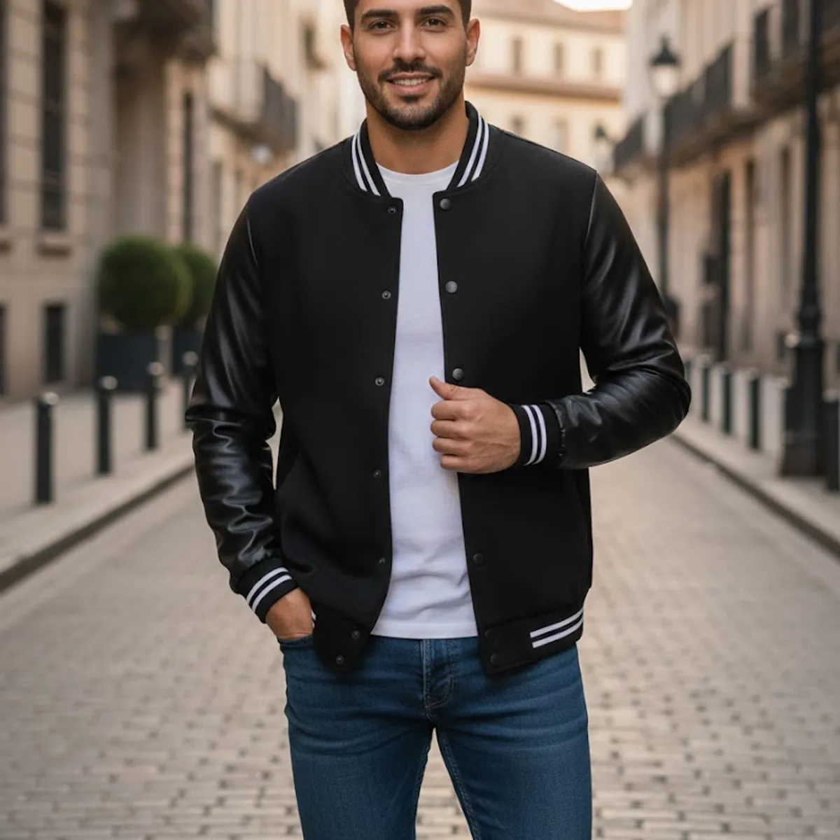 THE CLOTHING COMPANY - Chaqueta Beisbolera Cuero Hombre Algodon Perchado GNRC