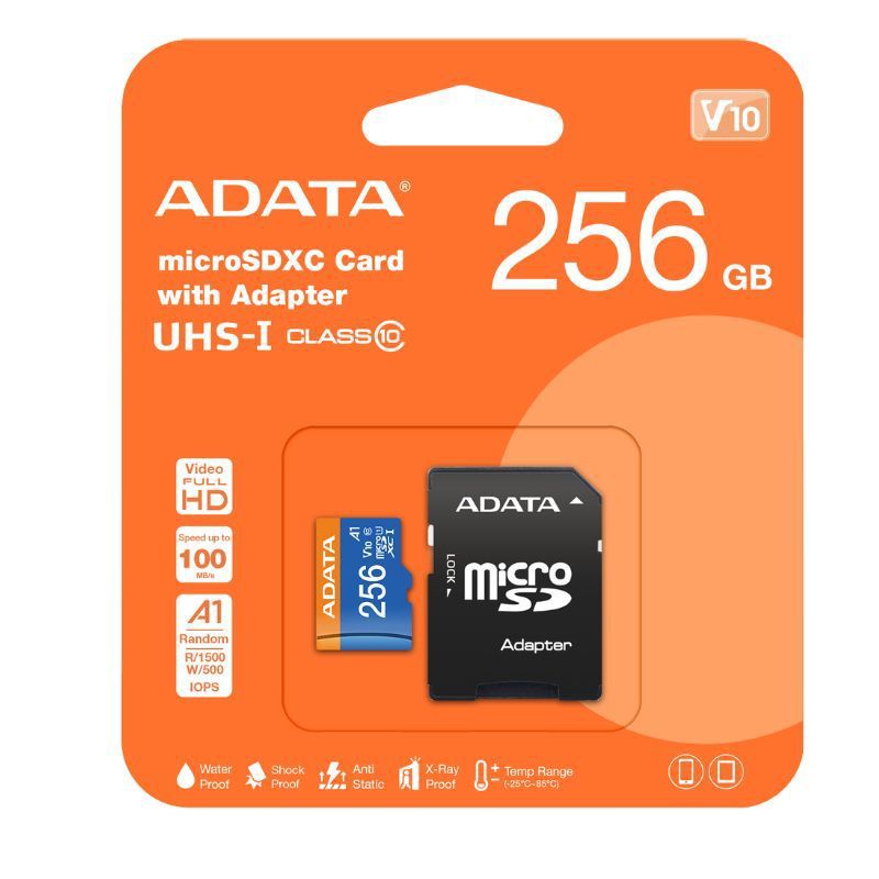 ADATA - Memoria Micro SD Adata 256GB A1 Clase 10 Con Adaptador SD