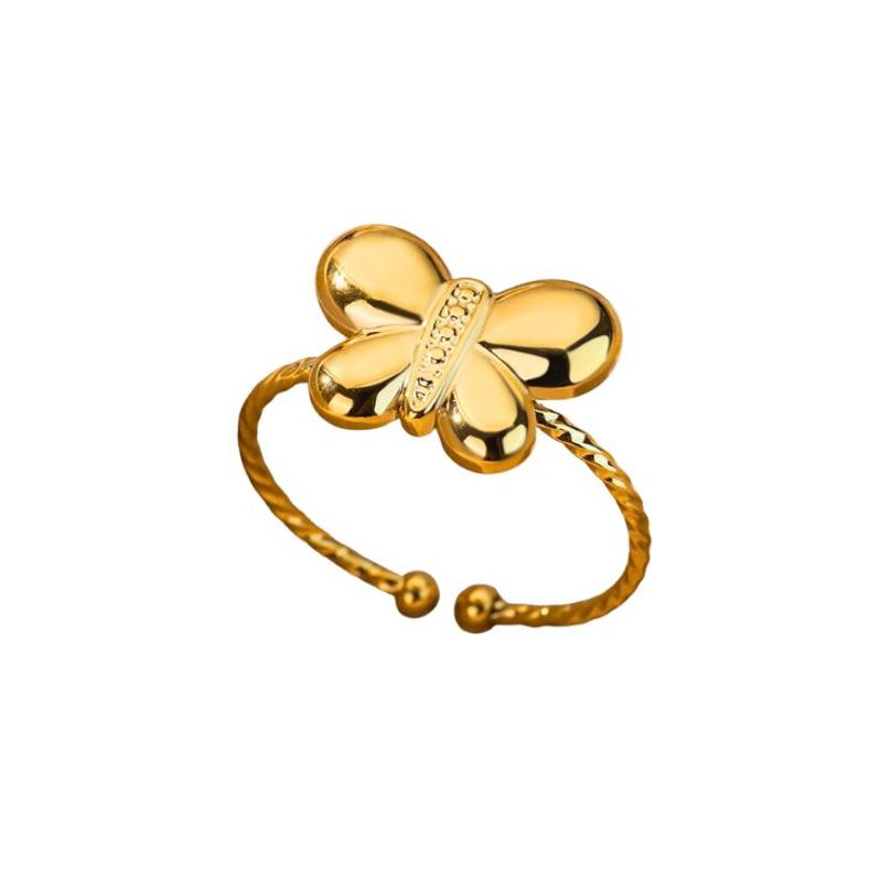 ACCESORIOS DE EVA - Anillo Ajustable para Mujer en Acero Inoxidable Mariposa Dorada_.