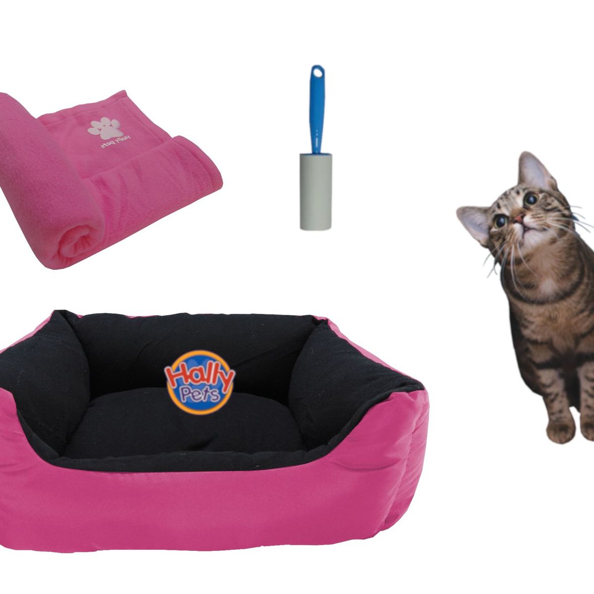 HALLY PET - Cama Mediana Impermeable y Cobija Mediana y Quitamotas