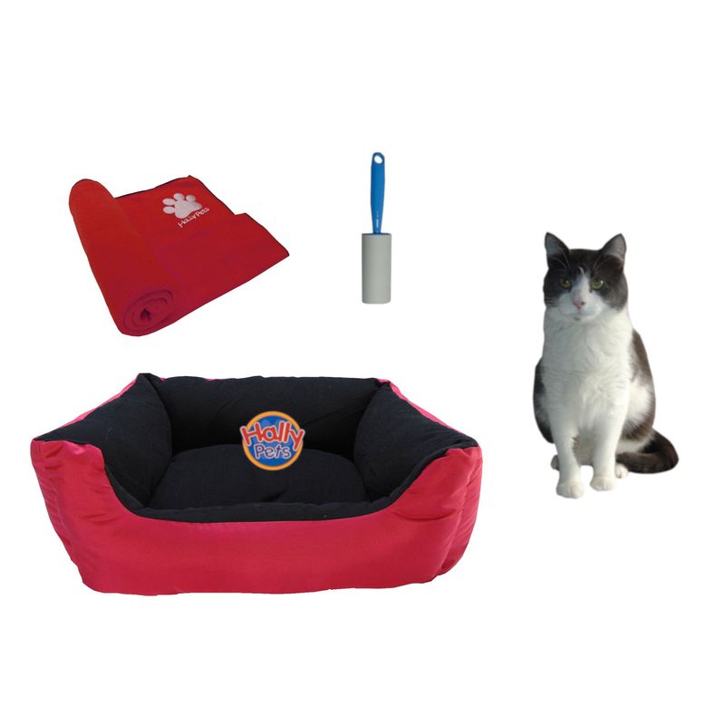 HALLY PET - Cama Mediana Impermeable y Cobija Mediana y Quitamotas