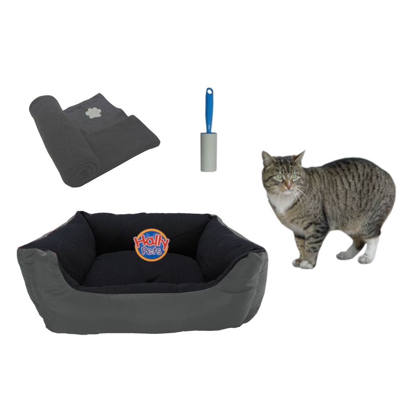 HALLY PET - Cama Mediana Impermeable y Cobija Mediana y Quitamotas