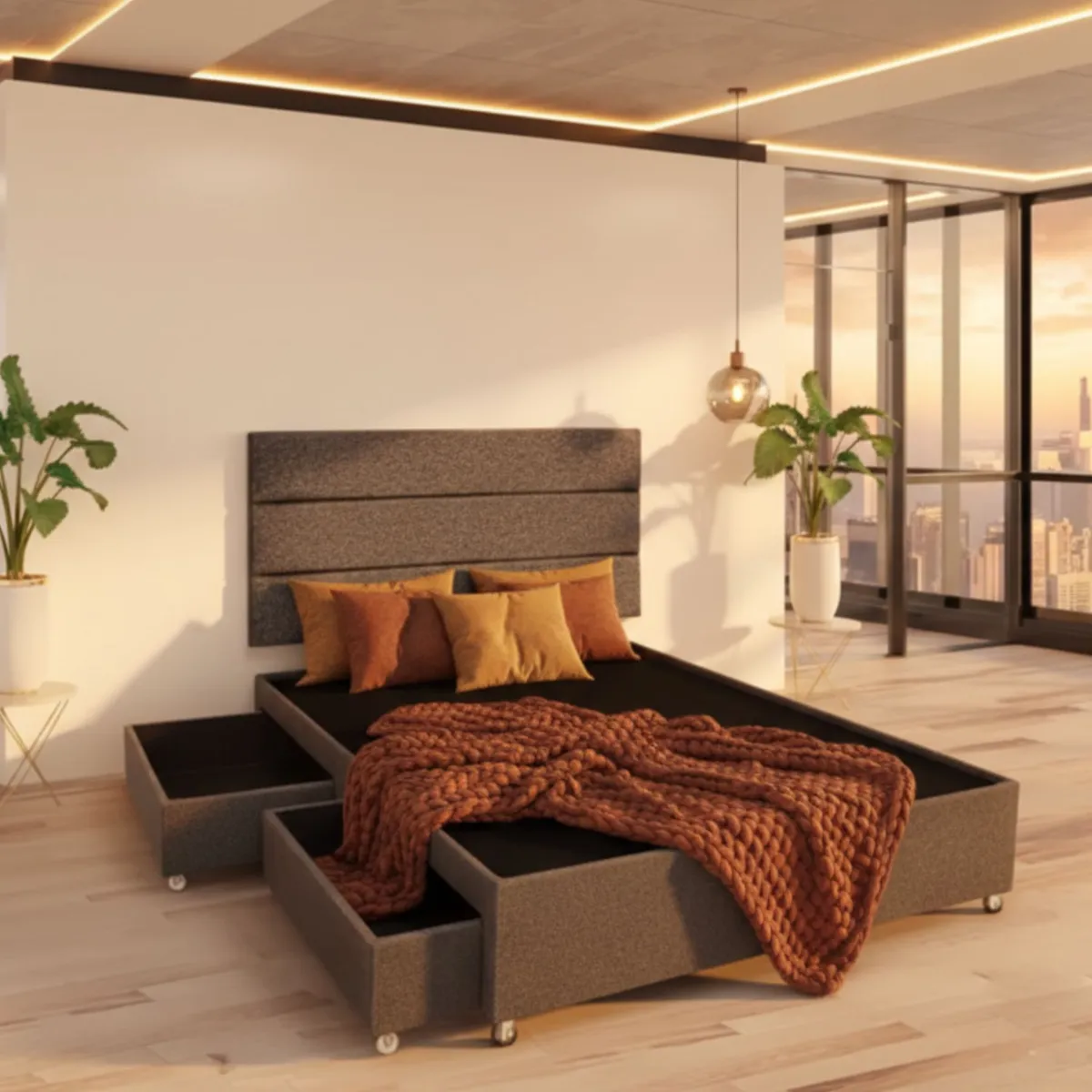 DORMIPUFF - Base Cama Con Cajones Closet 140cm Gris Dormipuff