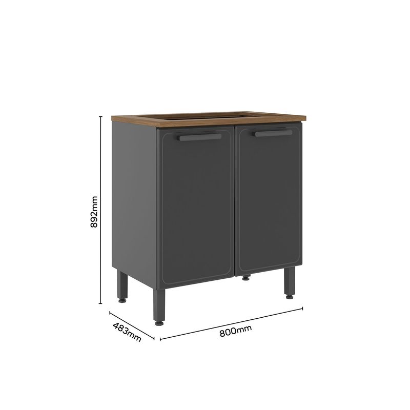 BERTOLINI - Mueble Inferior acero al carbón 80 cm para empotrar fogones de estufa
