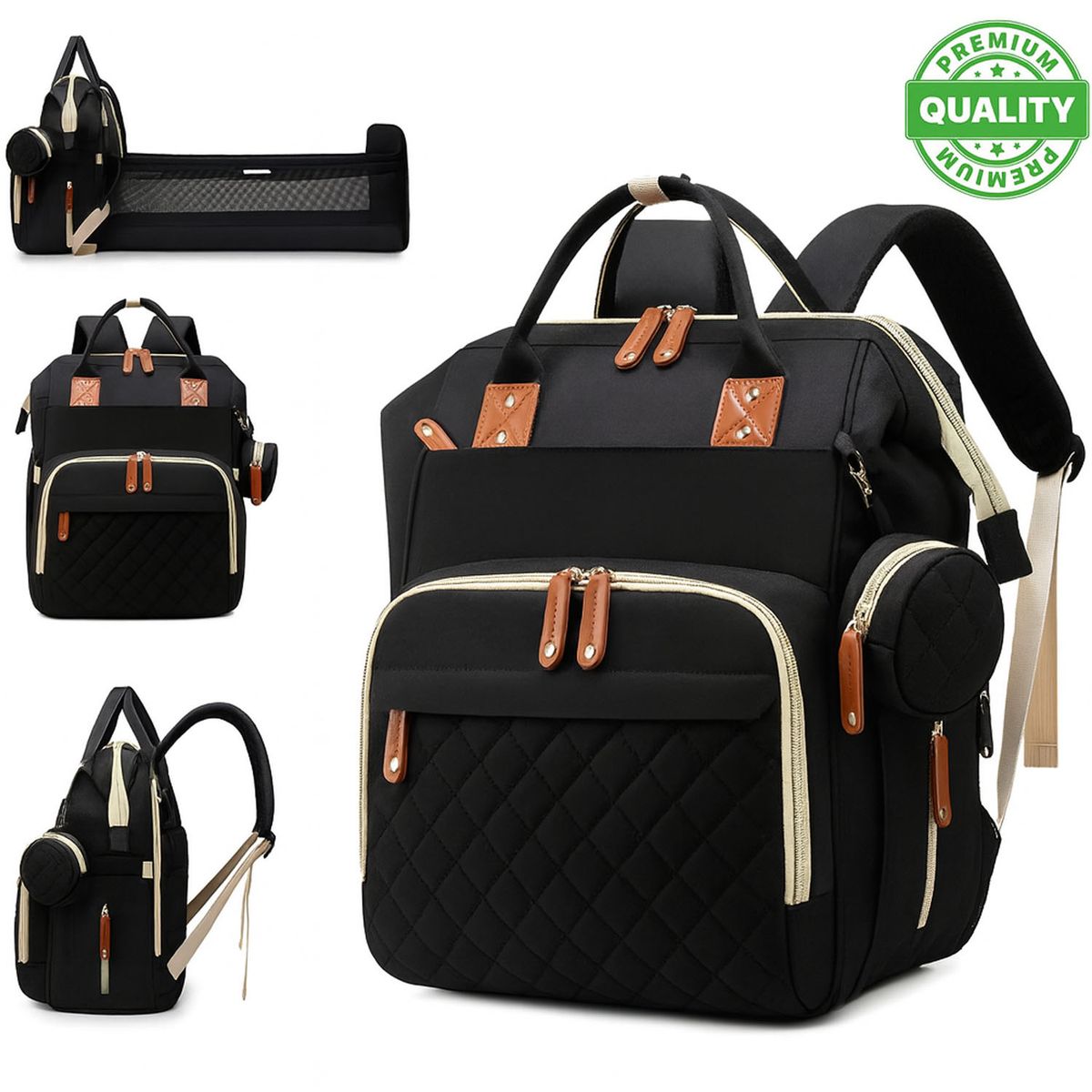 ONE PIXEL - Mochila Morral Pañalera Para Bebe Multifuncional Cuna Portatil Cambiador  Negro