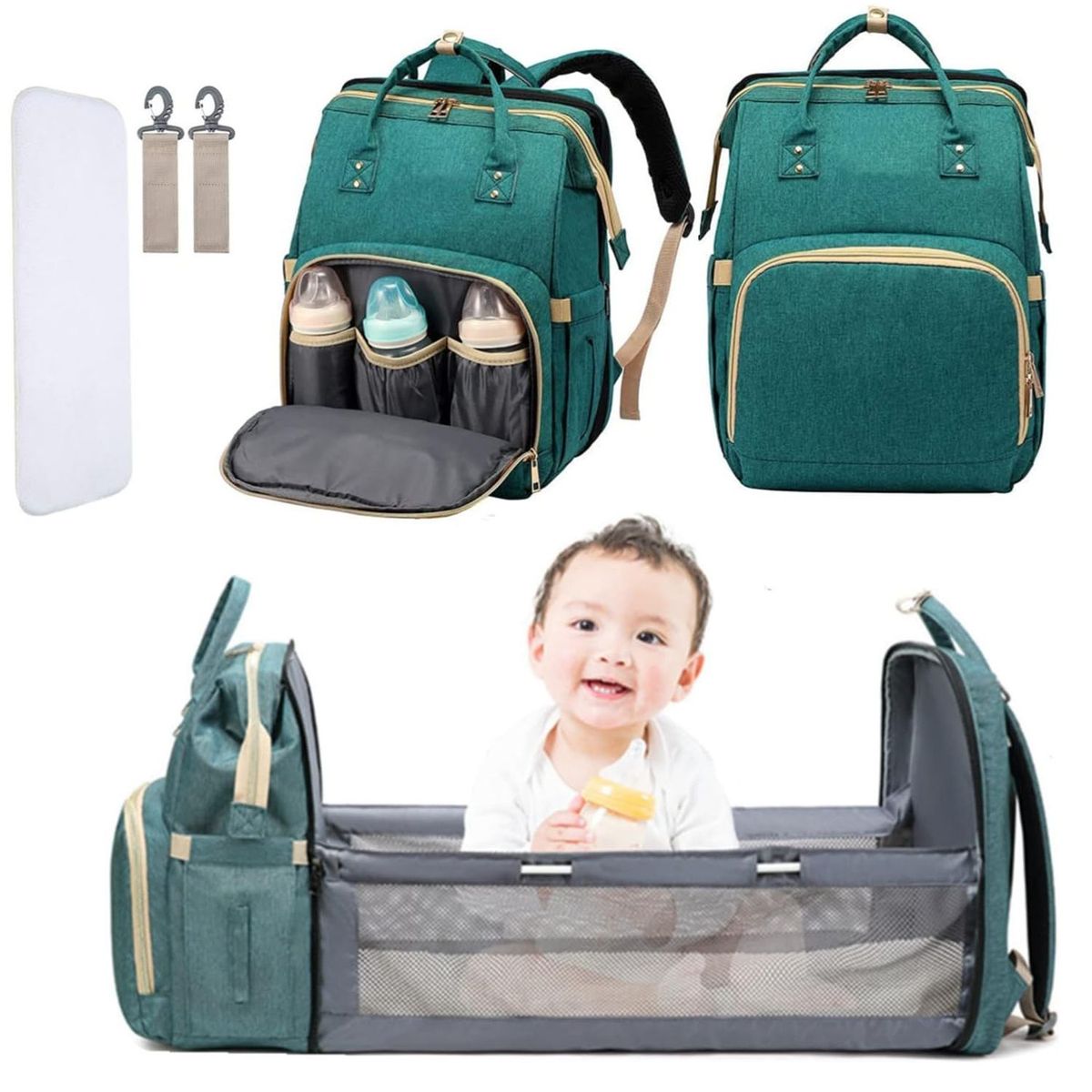 ONE PIXEL - Morral Pañalera Con Cambiador Verde ONE PIXEL