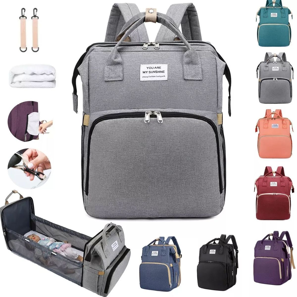 ONE PIXEL - Morral Pañalera Con Cambiador Gris ONE PIXEL