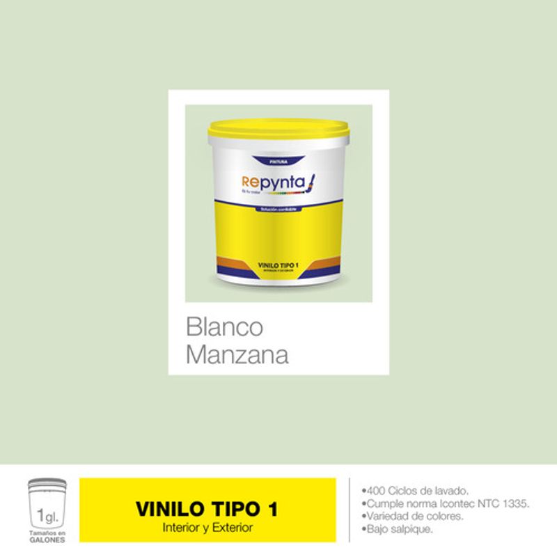 REPYNTA - VINILO TIPO 1 BASE AGUA BLANCO MANZANA GALON REPYNTA