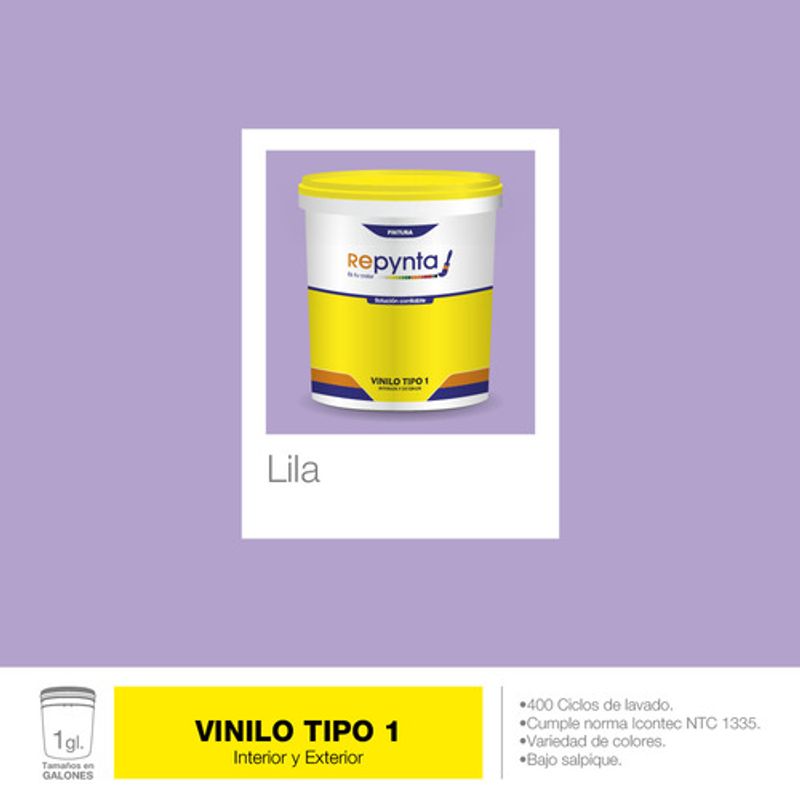 REPYNTA - VINILO TIPO 1 BASE AGUA LILA GALON REPYNTA