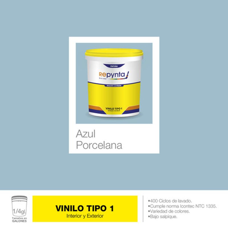 REPYNTA - VINILO TIPO 1 BASE AGUA AZUL PORCELANA CUARTO GALON REPYNTA