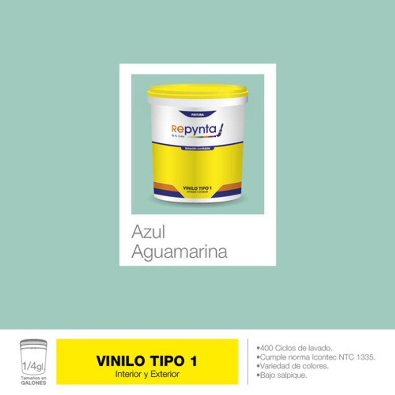 REPYNTA - VINILO TIPO 1 BASE AGUA AGUA MARINA CUARTO GALON REPYNTA