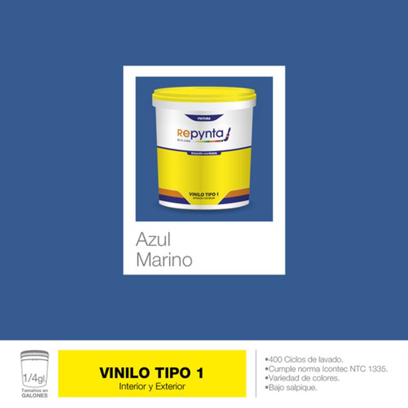 REPYNTA - VINILO TIPO 1 BASE AGUA AZUL MARINO CUARTO GALON REPYNTA