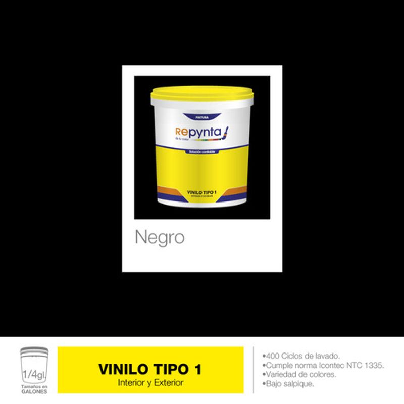 REPYNTA - VINILO TIPO 1 BASE AGUA NEGRO CUARTO GALON REPYNTA