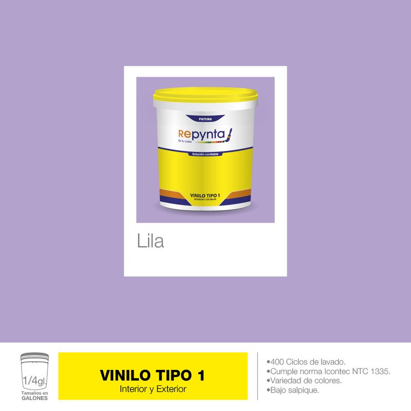 REPYNTA - VINILO TIPO 1 BASE AGUA LILA CUARTO GALON REPYNTA