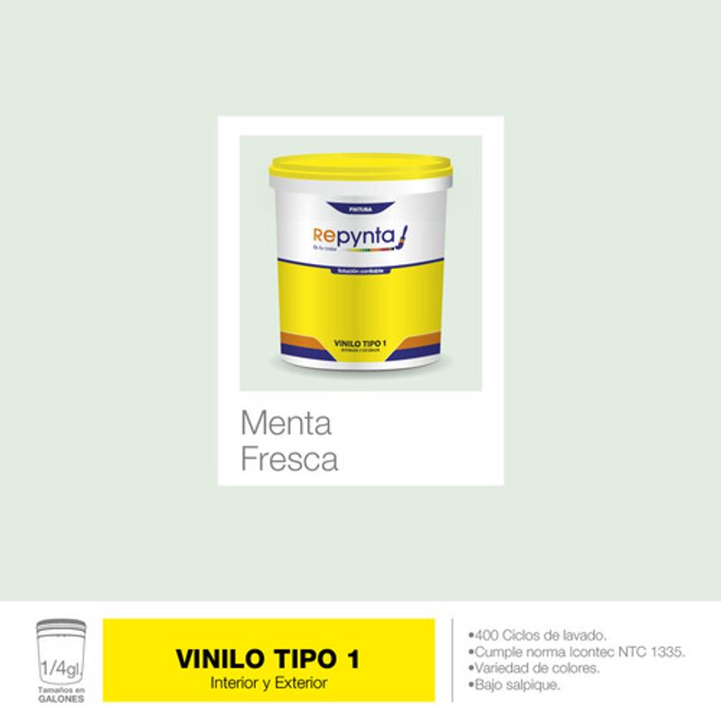 REPYNTA - VINILO TIPO 1 BASE AGUA MENTA FRESCA CUARTO GALON REPYNTA