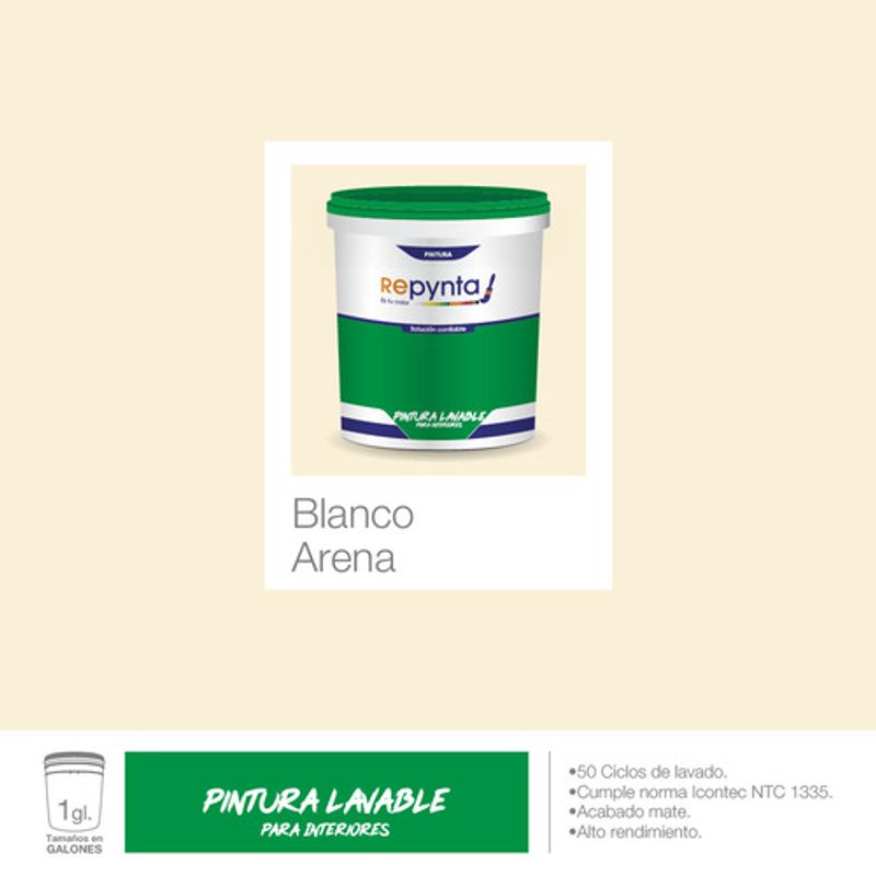REPYNTA - VINILO TIPO 2 LAVABLE BLANCO ARENA GALON REPYNTA