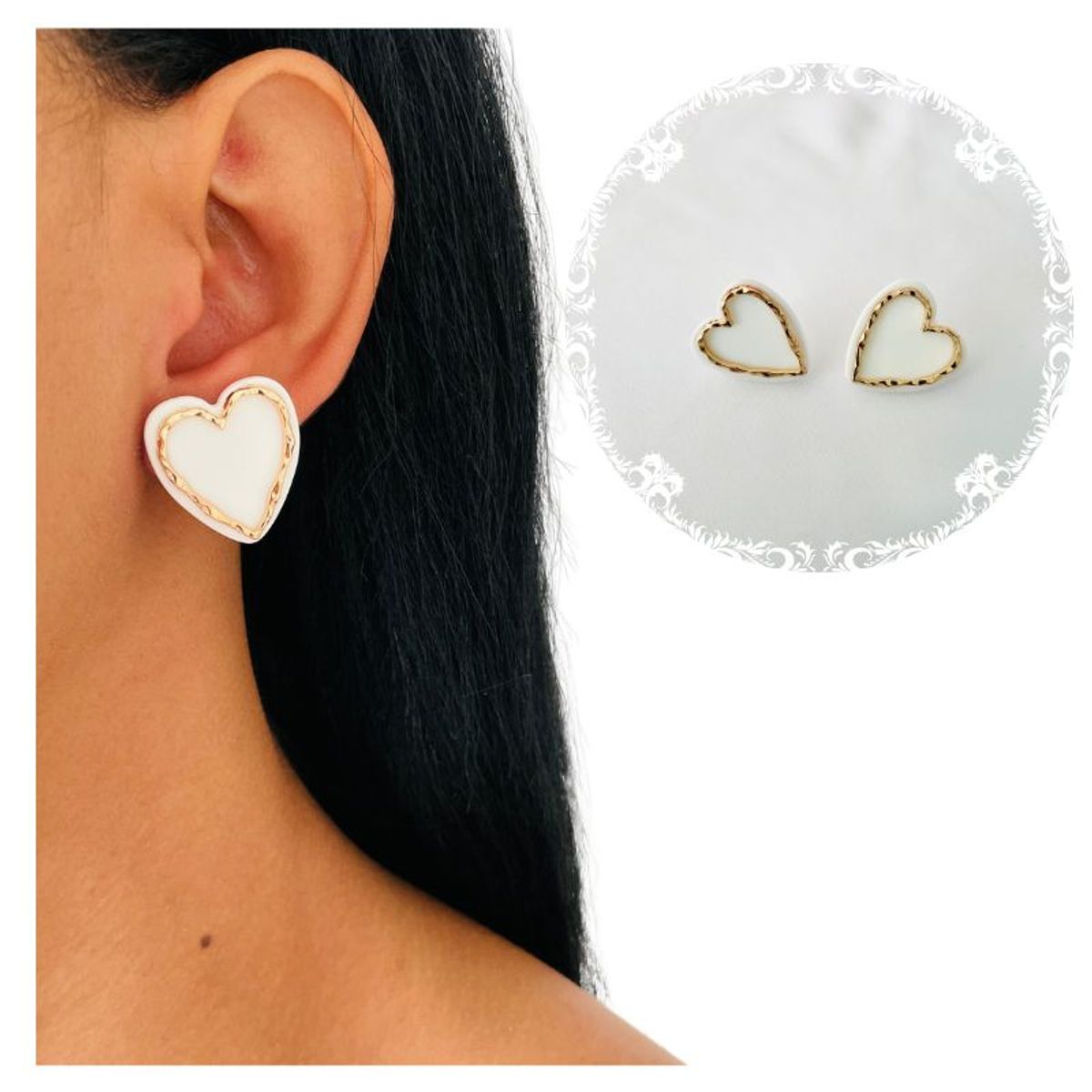 ACCESORIOS DE EVA - Aretes de Moda para Mujer Corazón Blanco_.