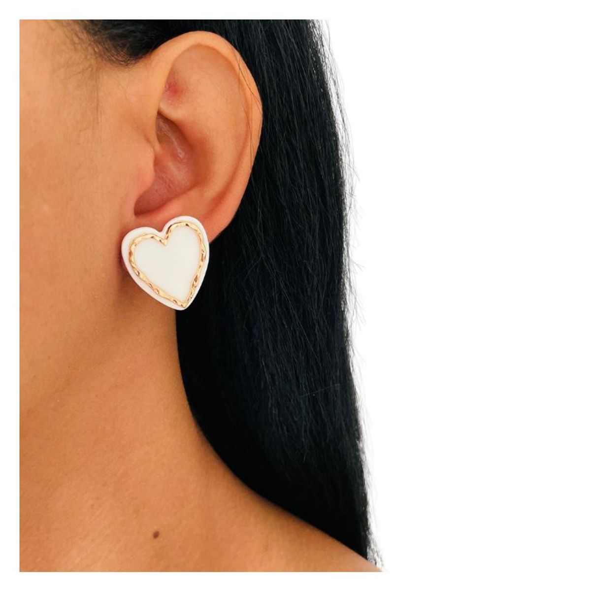 ACCESORIOS DE EVA - Aretes de Moda para Mujer Corazón Blanco_.