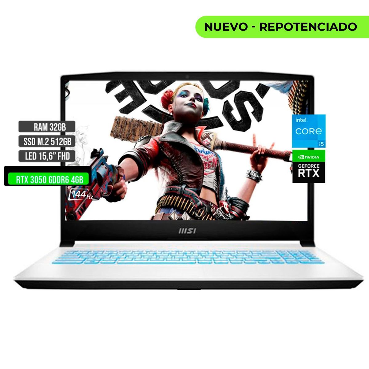 MSI - MSI SWORD INTEL CORE I5-12450H RTX 3050 4GB SSD 512GB RAM 32GB LED 15.6" FHD 144Hz