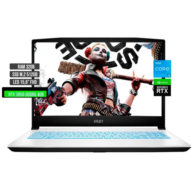 MSI - MSI SWORD INTEL CORE I5-12450H RTX 3050 4GB SSD 512GB RAM 32GB LED 15.6" FHD 144Hz