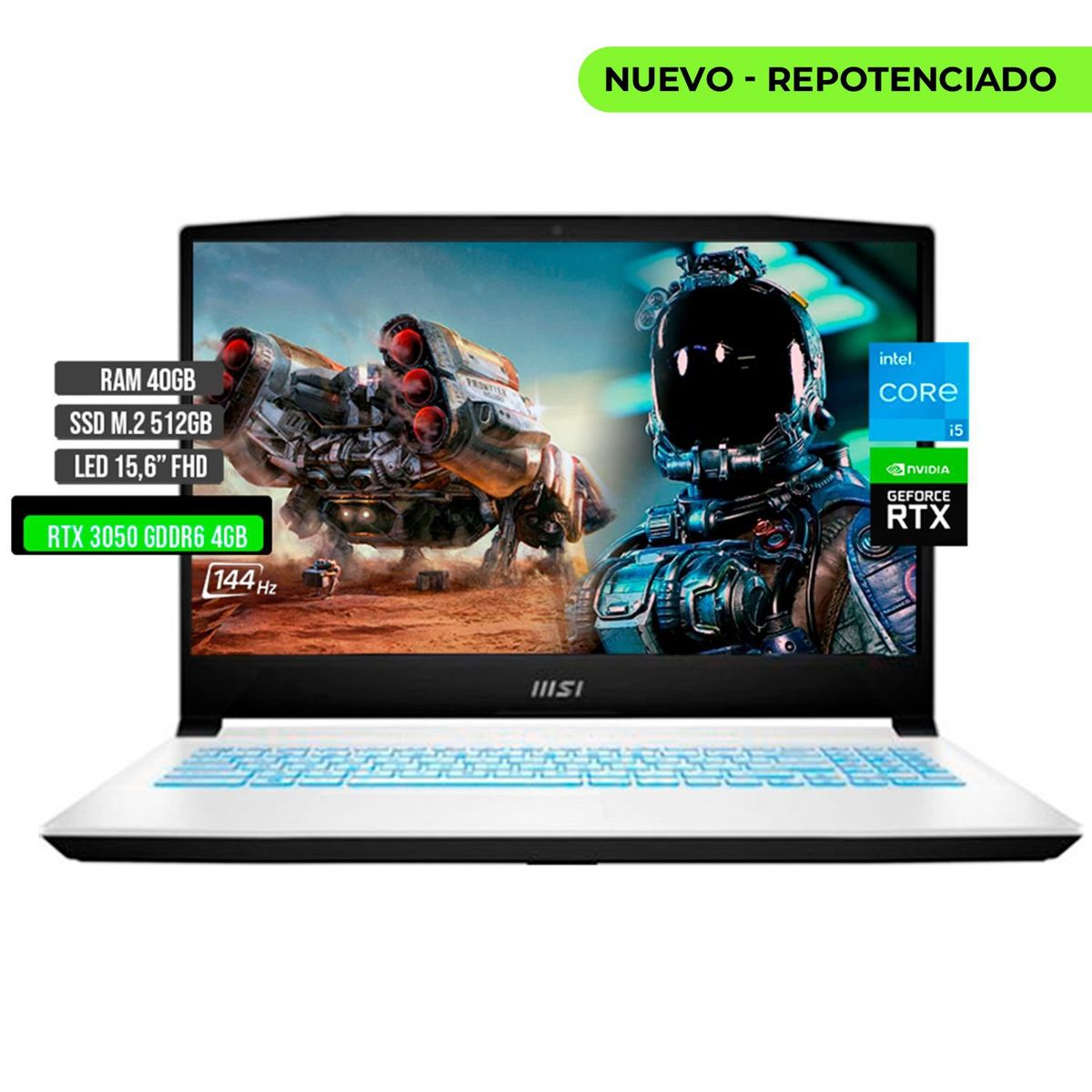 MSI - MSI SWORD INTEL CORE I5-12450H RTX 3050 4GB SSD 512GB RAM 40GB LED 15.6" FHD 144Hz