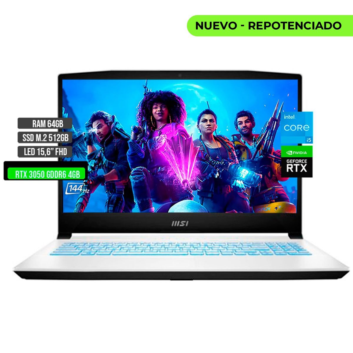 MSI - MSI SWORD INTEL CORE I5-12450H RTX 3050 4GB SSD 512GB RAM 64GB LED 15.6" FHD 144Hz