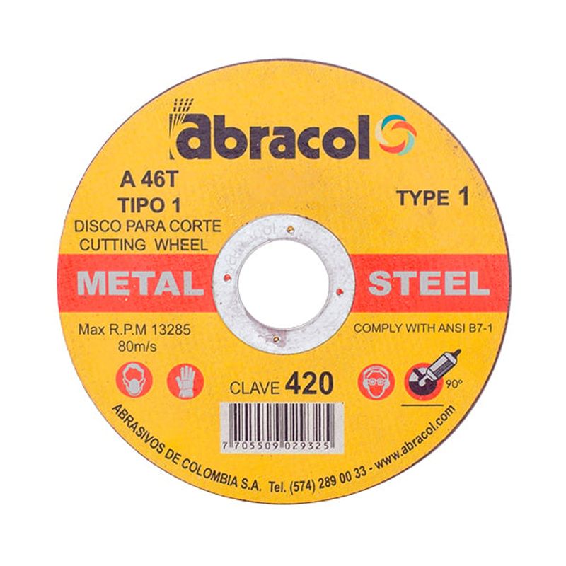 ABRACOL - DISCO 4x1/2x3/64x7/8 CORTE METAL 420 TP1 ABRACOL