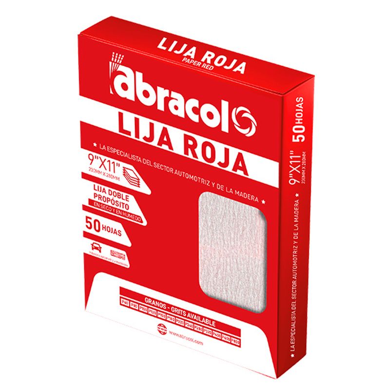 ABRACOL - LIJA DE PAPEL ROJA N120 HUMEDO Y SECO (50 UNIDADES) ABRACOL