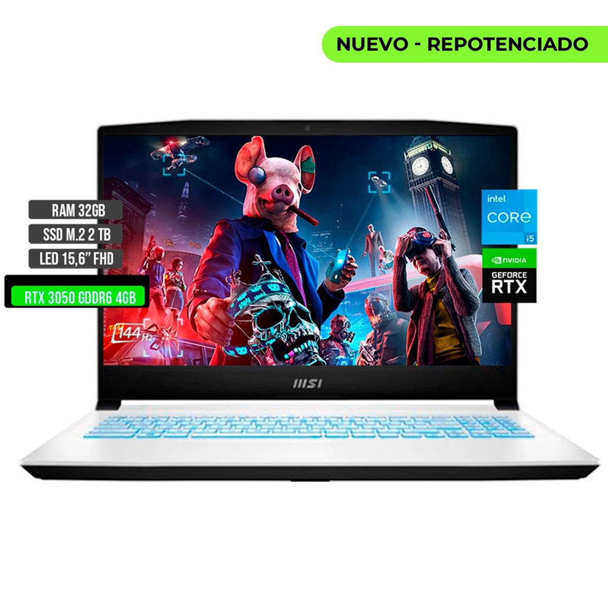 MSI - Portátil MSI Intel Core I5 RTX 3050 4GB SSD 2TB RAM 32GB 144Hz