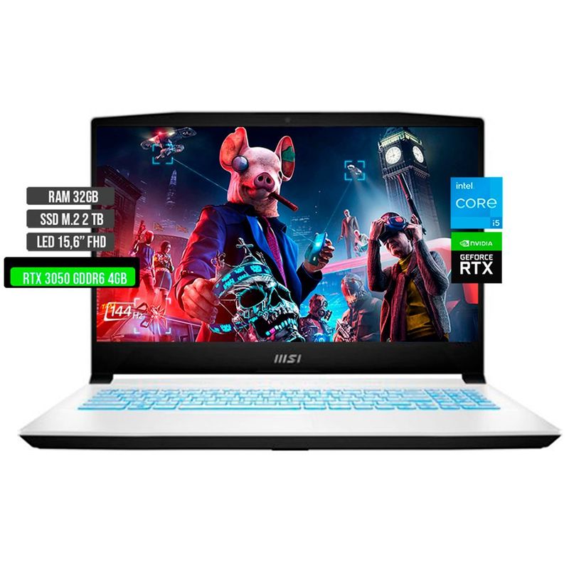 MSI - MSI SWORD INTEL CORE I5-12450H RTX 3050 4GB SSD 2TB RAM 32GB LED 15.6" FHD 144Hz