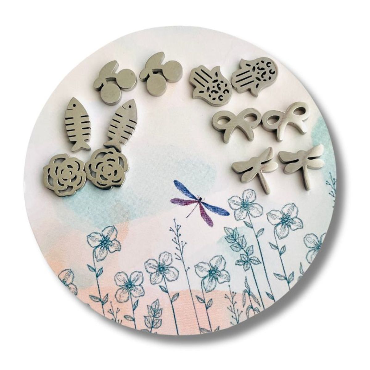 ACCESORIOS DE EVA - Juego de 6 pares de topitos aretes en acero Libelula Plateado