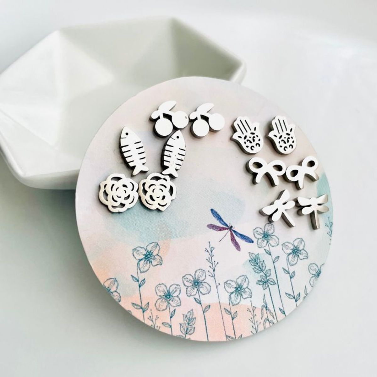 ACCESORIOS DE EVA - Juego de 6 pares de topitos aretes en acero Libelula Plateado