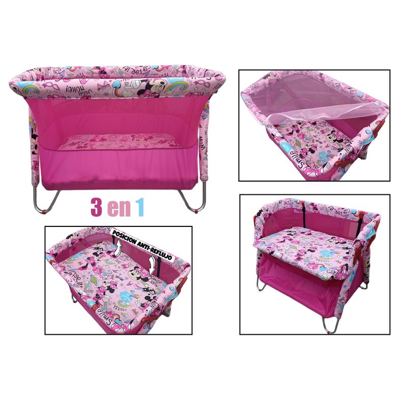 BABY ON - Cuna Corral Cambiador 3 en 1 Para Bebes Ajustable Toldillo