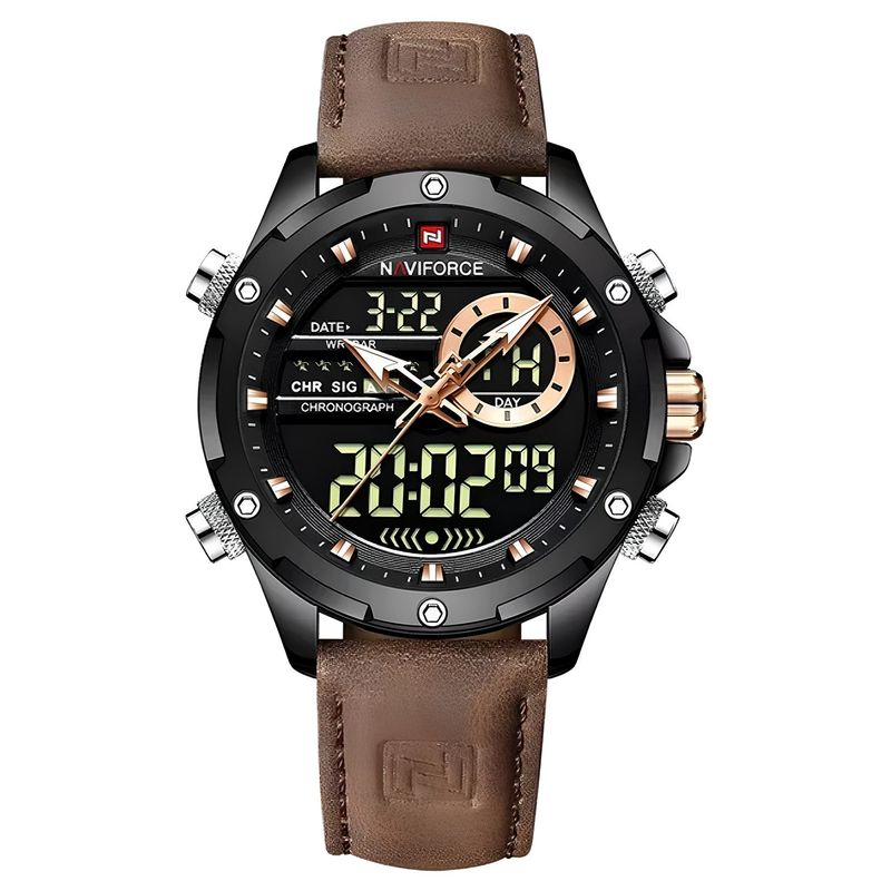 NAVIFORCE - Reloj Naviforce de Caballero Doble Hora Original cuero Resistente agua