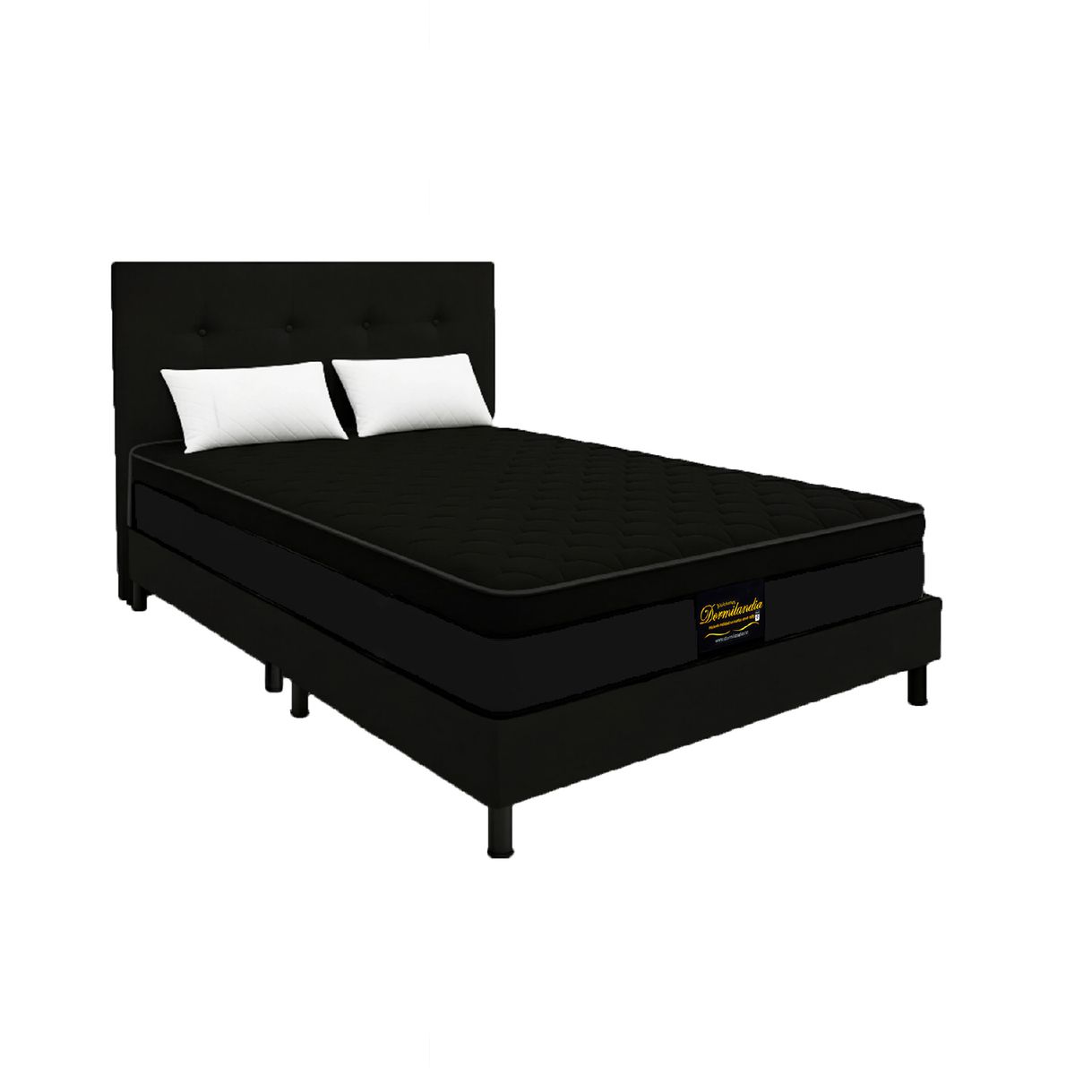 DORMILANDIA - Mega Combo Colchón Dublín King Negro Resortado más Base Cama Dividida, Cabecero y 2 Almohadas