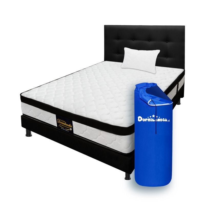 DORMILANDIA - Colchon Sencillo Resortado Versalles Enrollado+Base Cama+Cabecero+Almohada