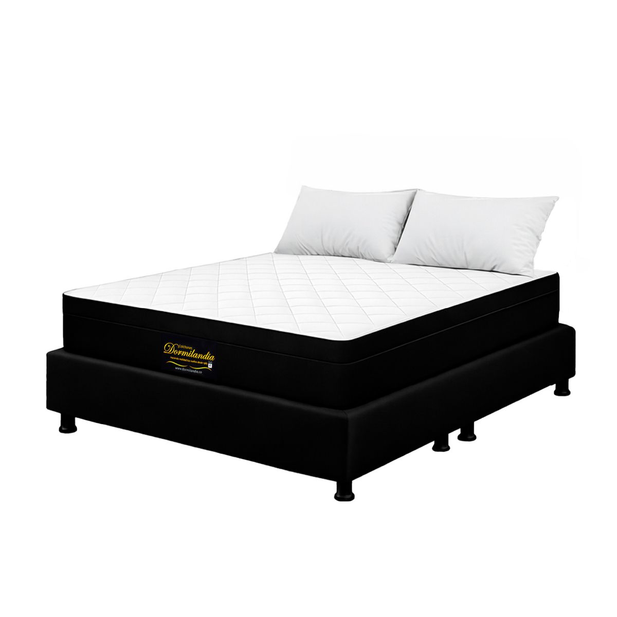 DORMILANDIA - Combo Colchón Versalles King Resortado Más Base Cama y 2 Almohadas