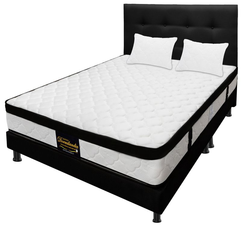 DORMILANDIA - Combo Colchon  king  200x200 Resortado Versalles Base Cama Dividida Cabecero Almohadas.