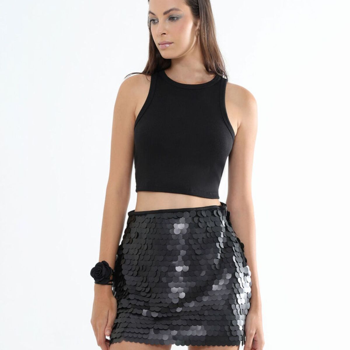 SEVEN SEVEN - Crop Top Manga Sisa  Para Mujer Negro Seven Seven