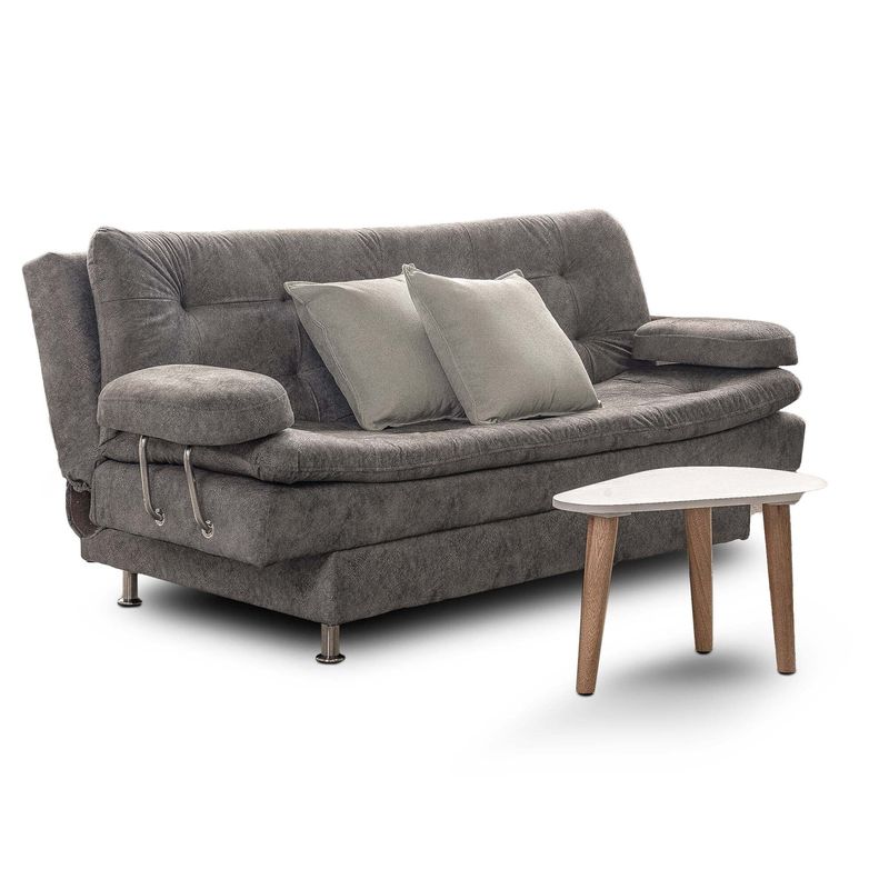 KAIU HOME - COMBO SOFA CAMA JUPITER CON BRAZOS + MESA + COJINES GRIS