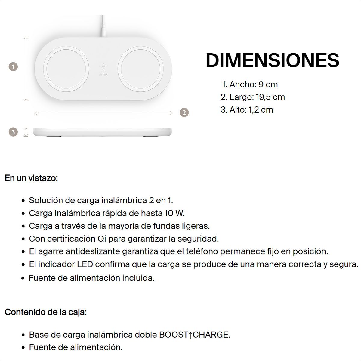 BELKIN - Base De Carga Inalámbrica Dual Qi 10w Belkin Boostcharge Wh