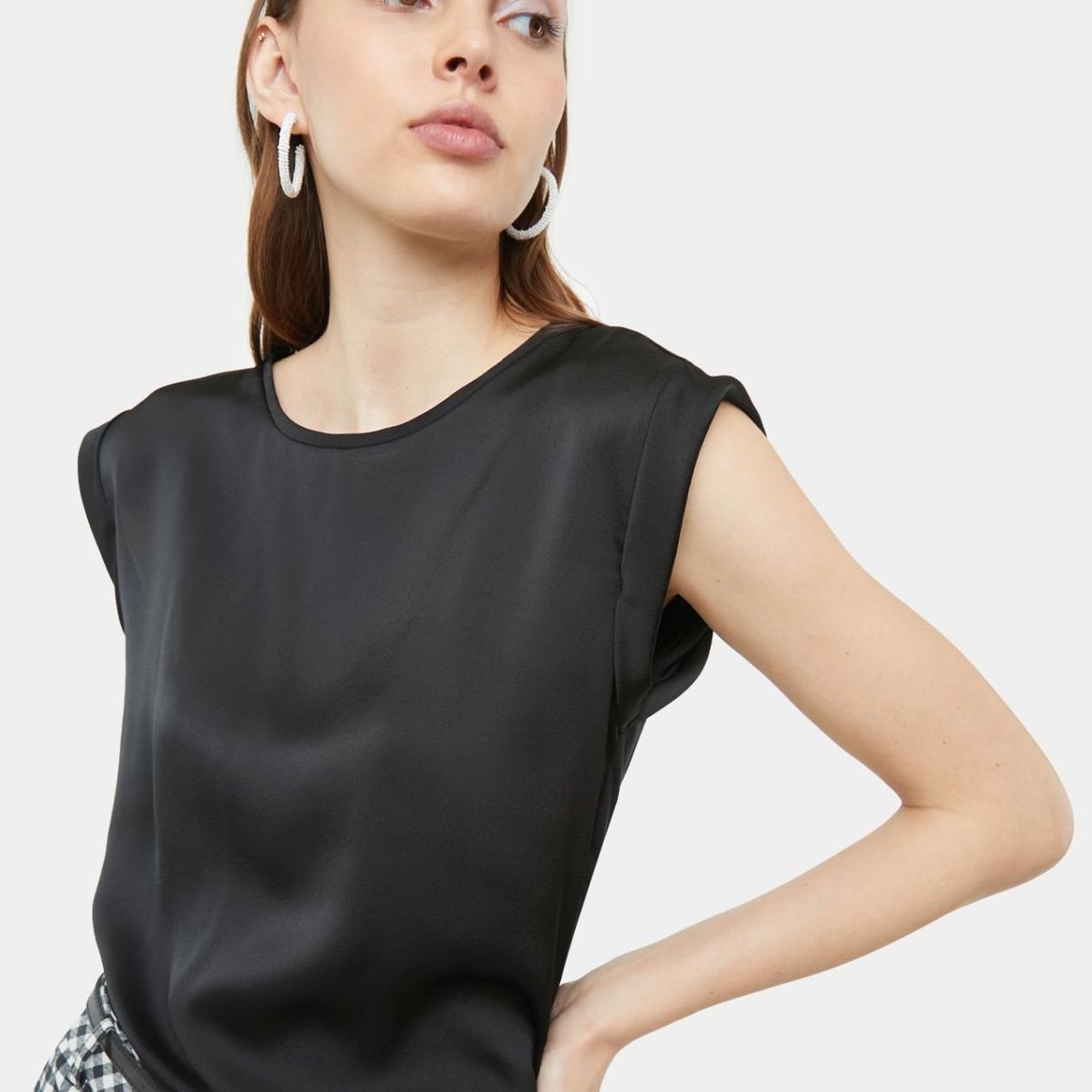 SEVEN SEVEN - Blusa Manga Corta Con Contraste De Tela   Para Mujer Negro Seven Seven