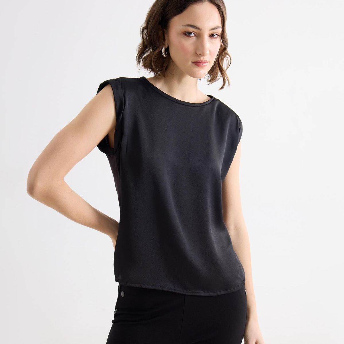 SEVEN SEVEN - Blusa Manga Corta Con Contraste De Tela   Para Mujer Negro Seven Seven