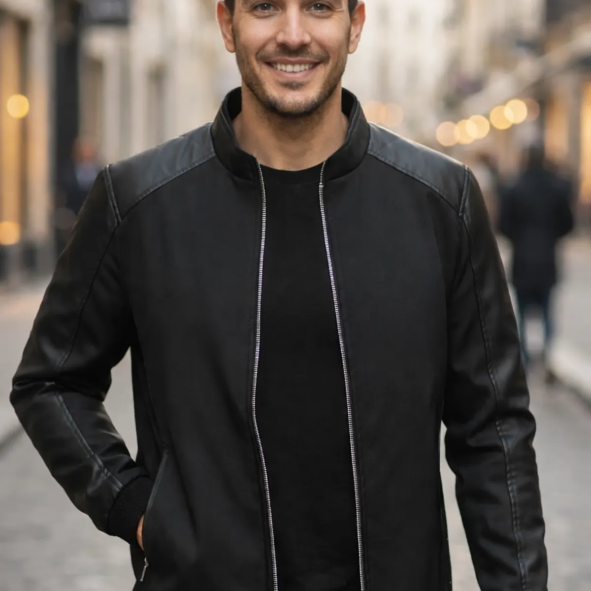 THE CLOTHING COMPANY - Chaqueta Hombre Drill Cuero Sintético-Negro