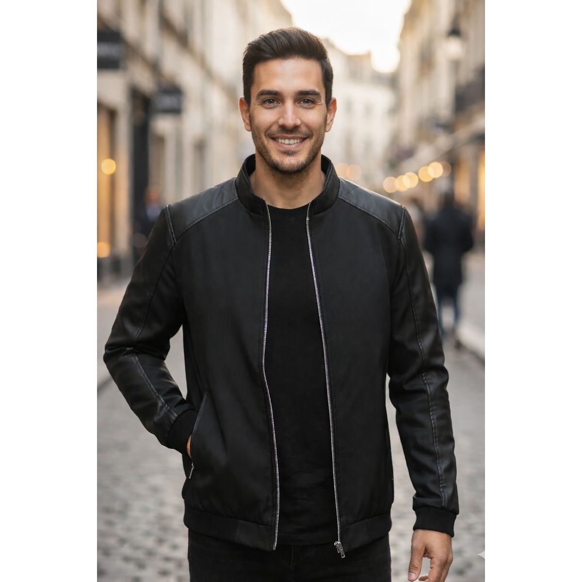 THE CLOTHING COMPANY - Chaqueta Hombre Drill Cuero Sintético-Negro